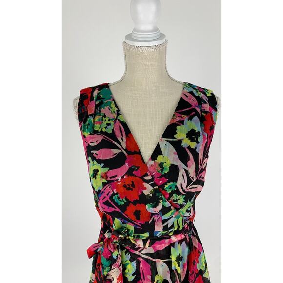 Tahari Arthur S. Levine Womens Dress Tie-Waist Vibrant Floral Size 4 V Neck - Picture 4 of 14